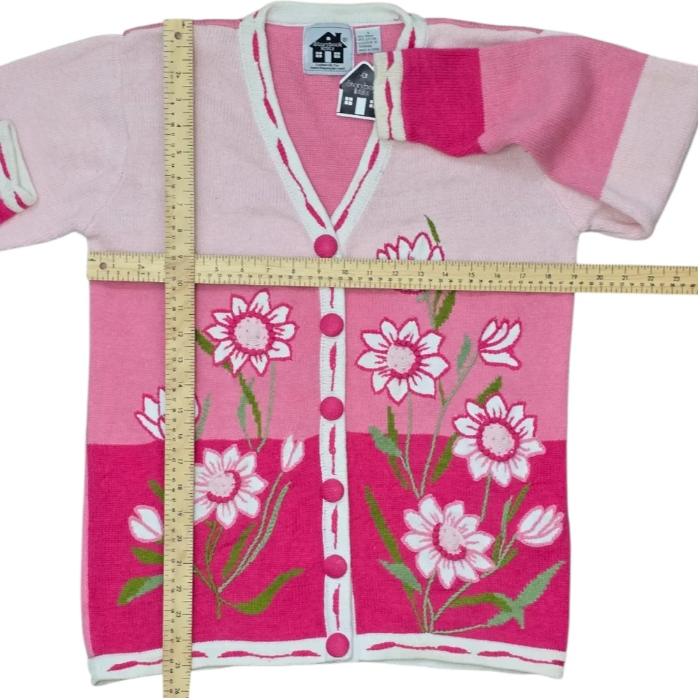 *VTG/NWT* STORYBOOK KNITS Vtg Pink Floral Cardigan, Pink Floral Knit Sweater - Picture 5 of 12